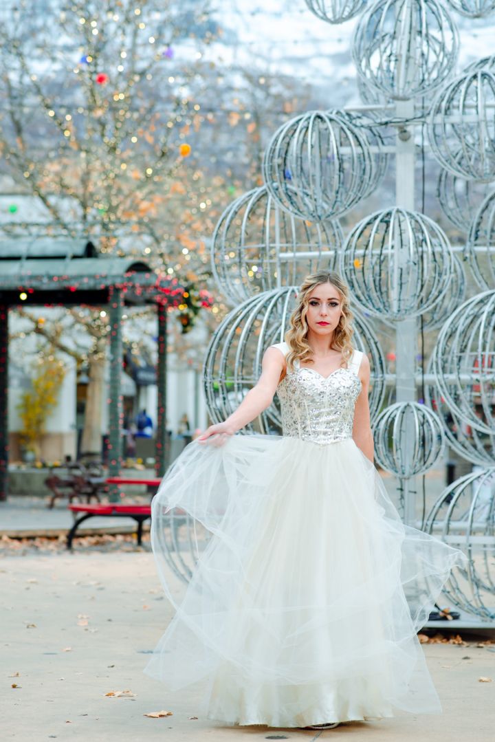 Off White/Cream Dress with Sequin Bodice and Tulle Overlay and