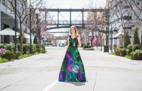 Multi-Color Green, Black, and Purple Formal Dress with Thick Straps