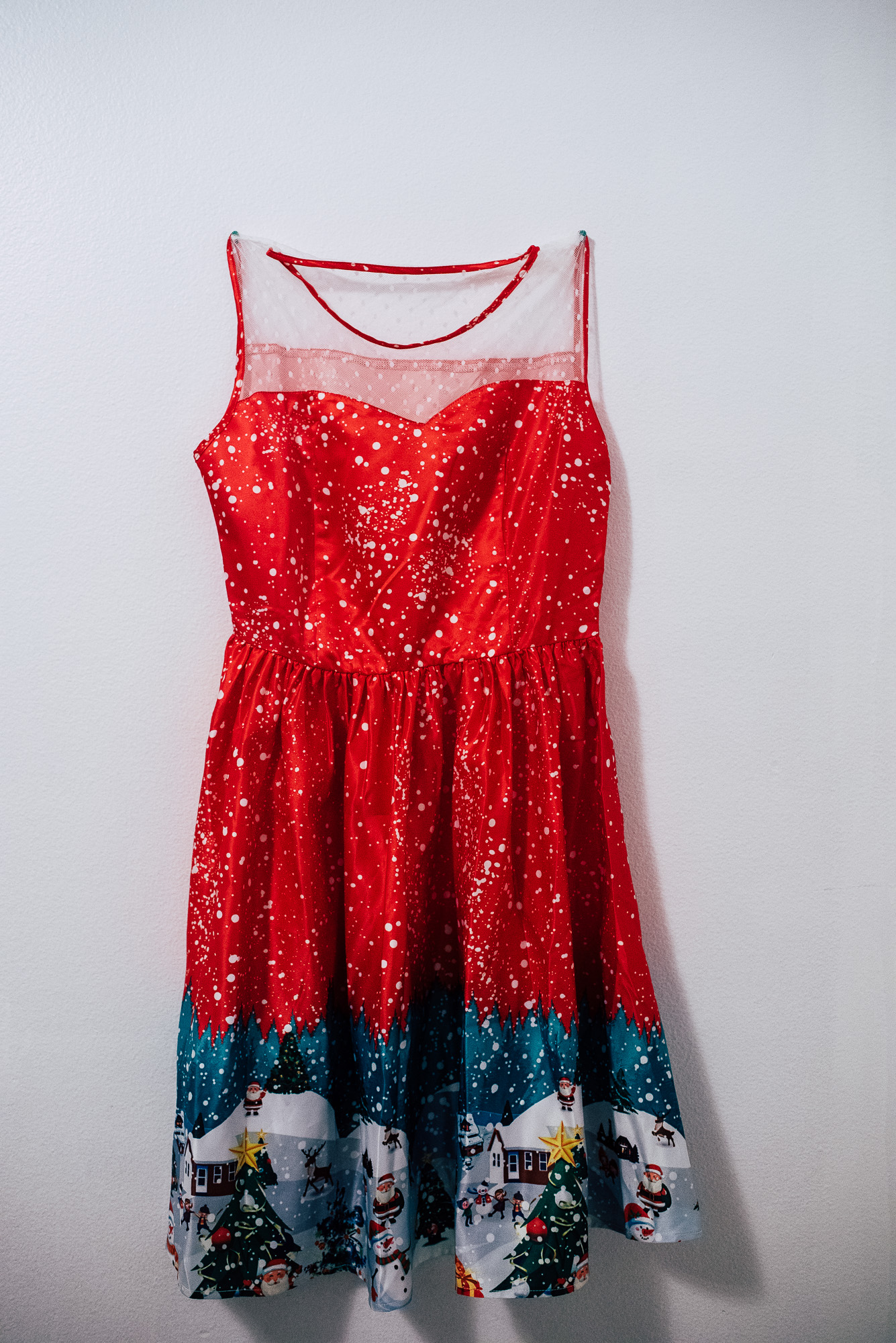Holiday Knee-Length Red Dress Holiday Snow Scene Formal Dress for Rent- Lucy L Photography LLC-