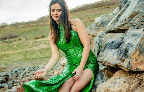 Green Sequin Dress with High Neck